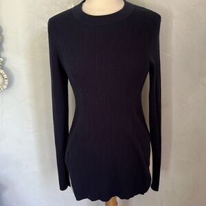 Modern Citizen Blue ribbed stretchy sweater w/scoop collar & side slits Size XL